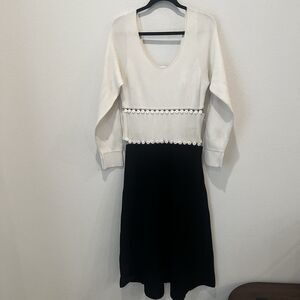 Prabal Gurung Midi Dress Sz M Colorblock Heavy Knit Cut Out Office Quiet Luxury